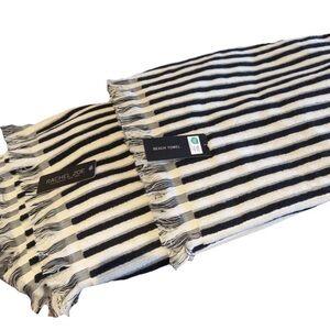 2 Rachel Zoe Striped Black White 40" x 70" Beach Towels Set 2 New